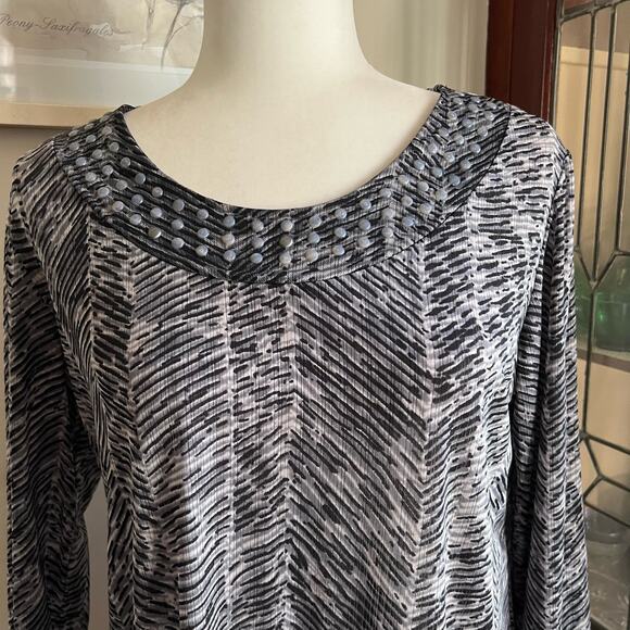 Effortless Style by Citiknits Gray & Black Abstract Print Blouse Size Small Boho - Picture 4 of 16